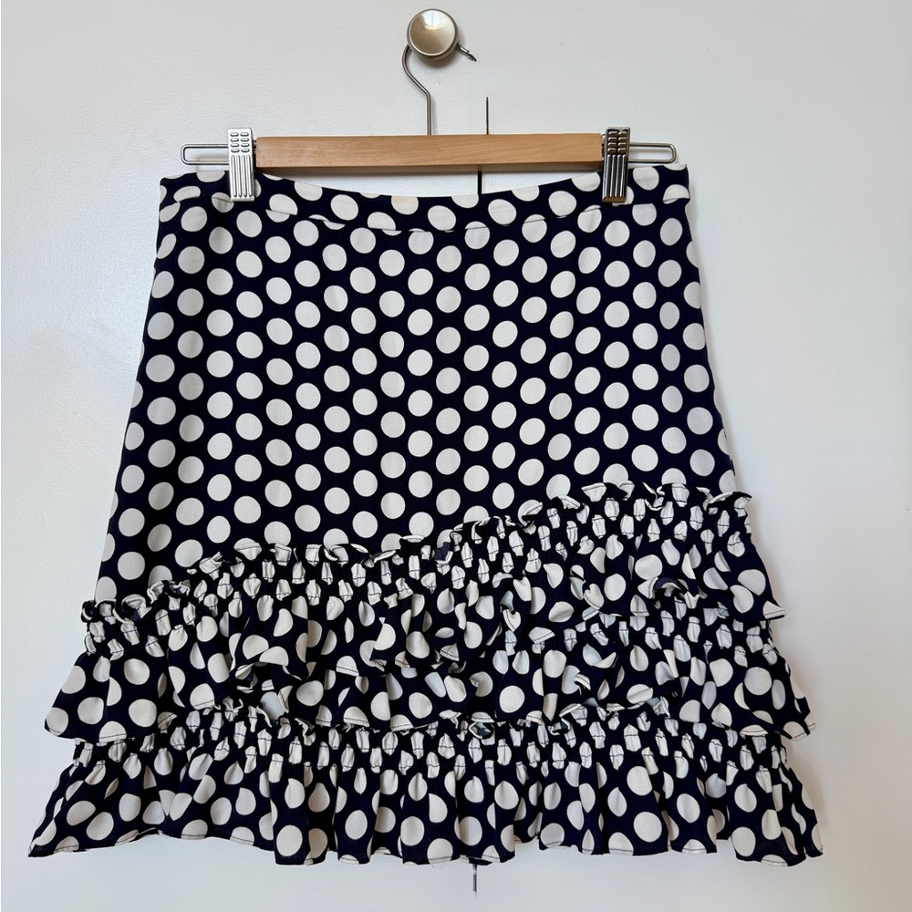 J. Crew Navy and White Polka Dot Mini Skirt